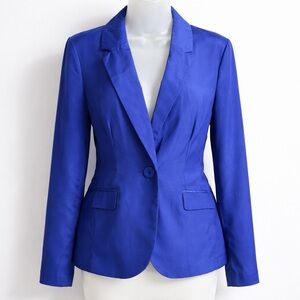 Dana Buchman Royal Blue Satin Blazer Size 8 Single Button Career Jacket